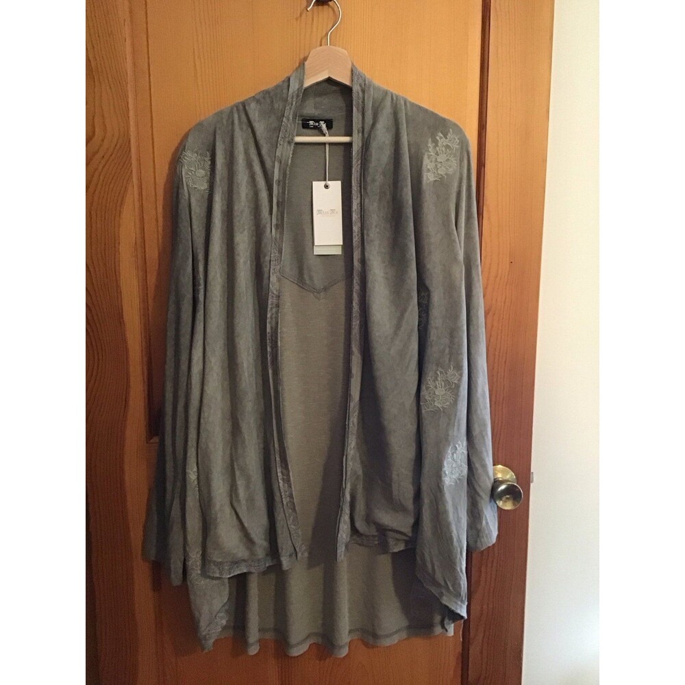 Miss Me Gray Embroidered Open Front Cardigan NWT